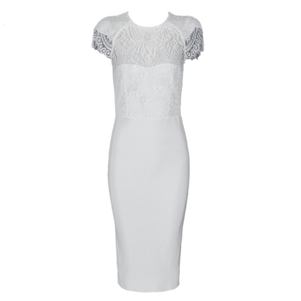 Bandage Lace Detail Bodycon Midi Dress in White - Picture 9 of 17